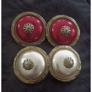 Vintage  Large Clip-On Earrings 2 Pair Gold Tone Red White Enamel